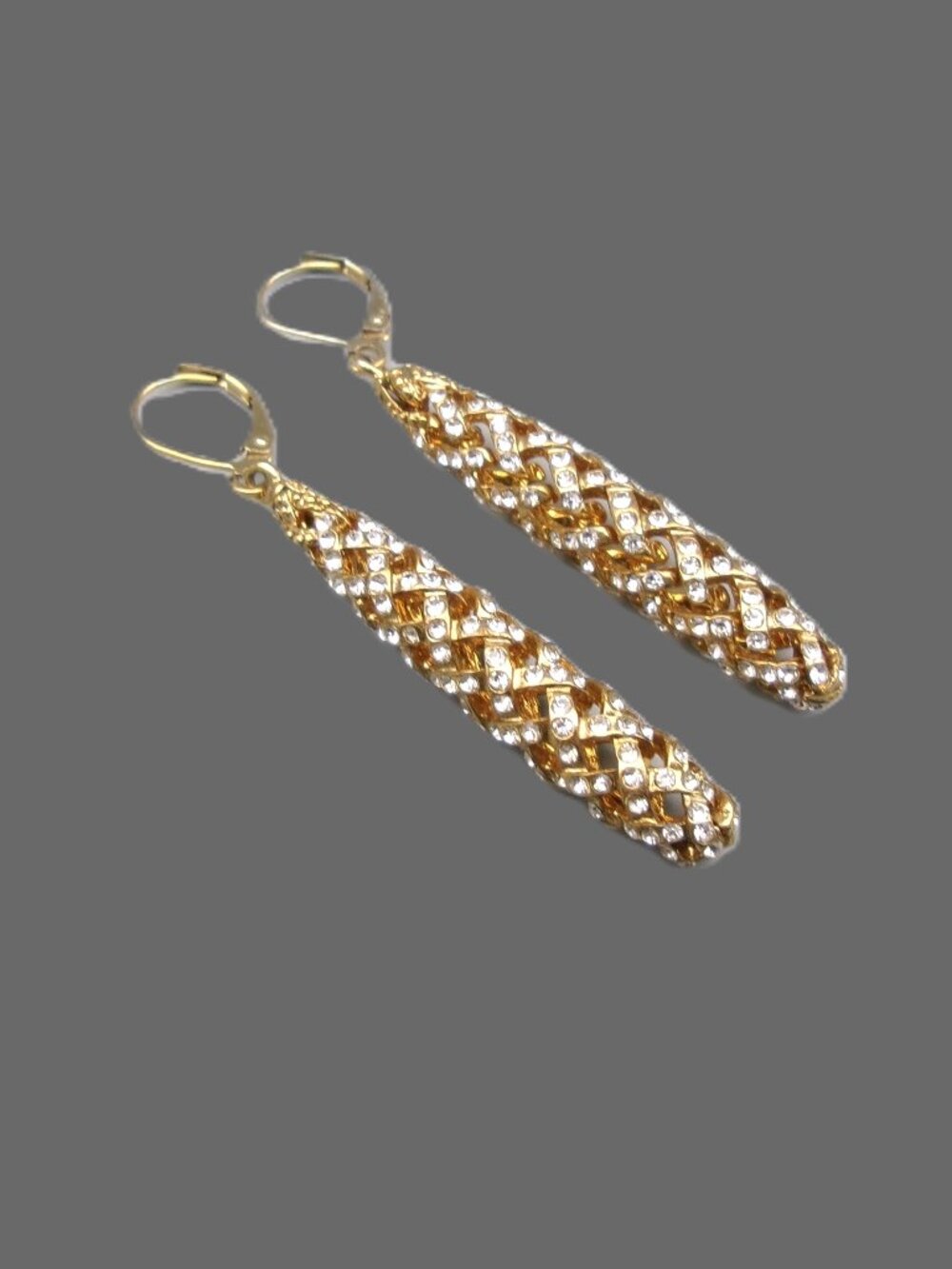 Joan Rivers Crystal Dangle Drop Earrings, Lever Back Gold Plated